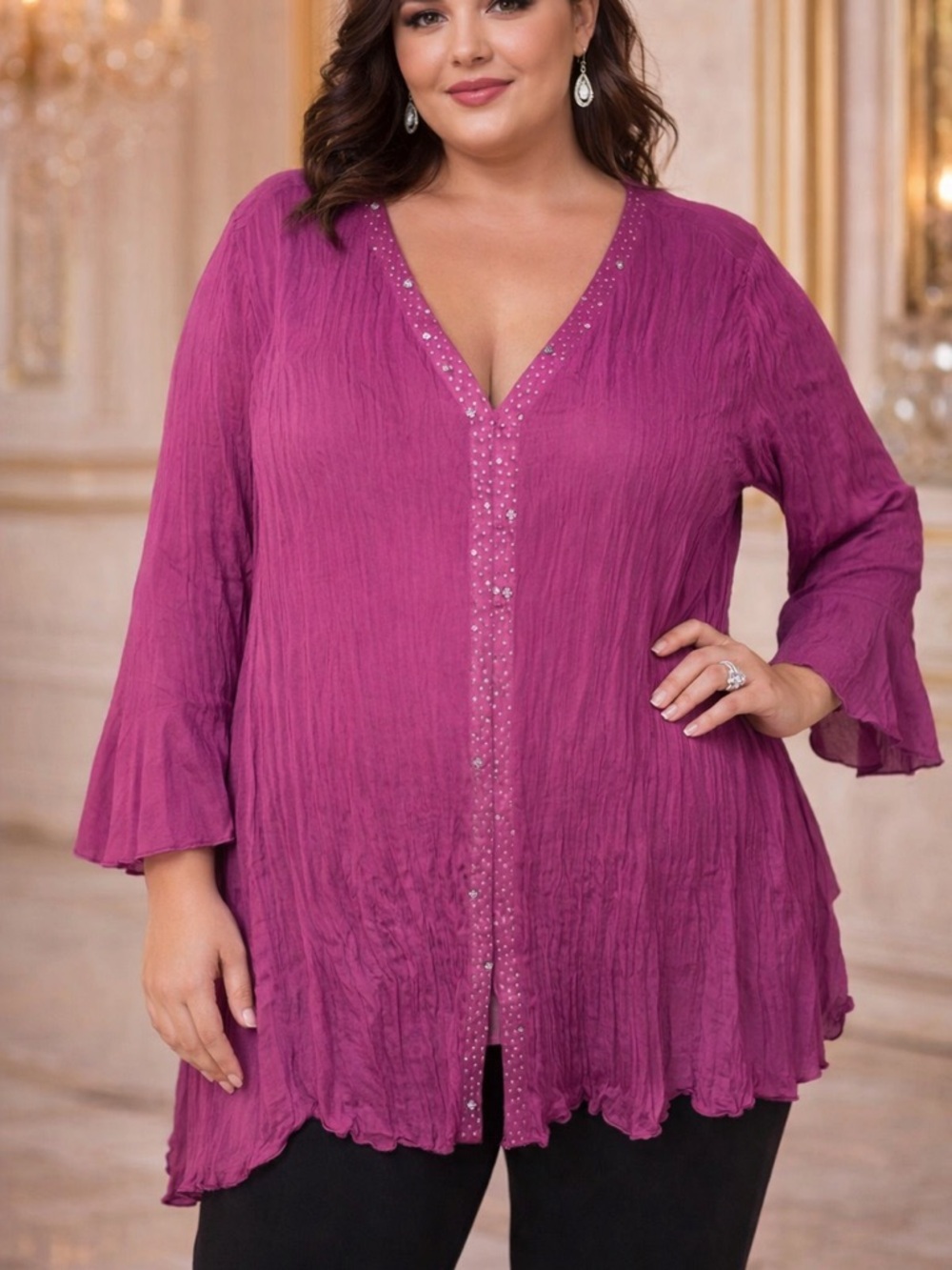 ROBBIE BEE- Fuchsia Vneck sequin blouse size 4x
